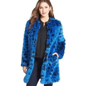 MICHAEL Michael Kors Blue Leopard Print Faux Fur Coat NWOT